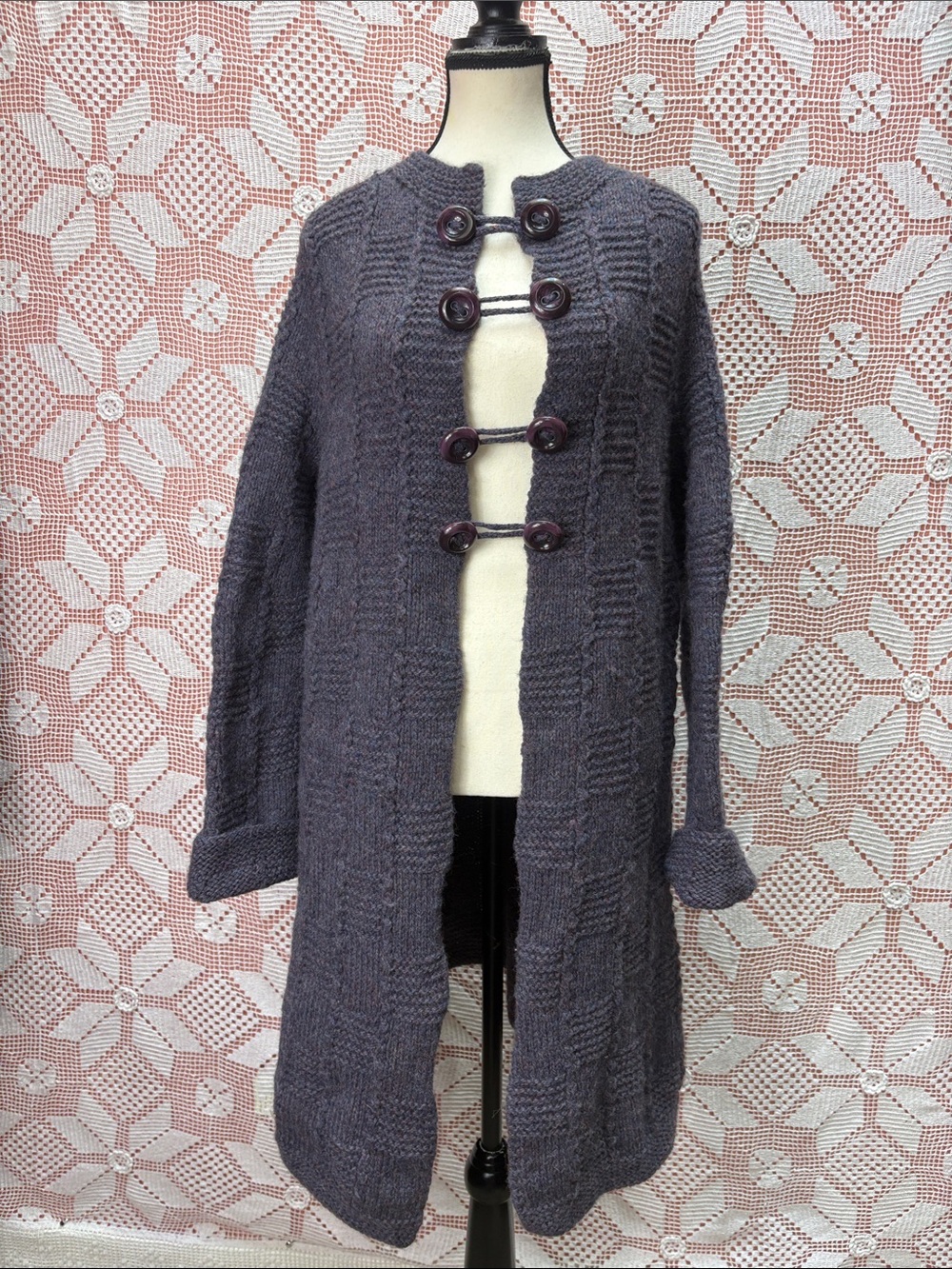 Handcrafted Wool Blend Long Knit Cardigan Coat